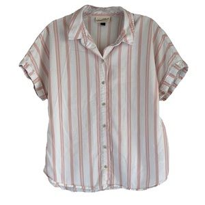 Casual Short Sleeve Button Down Cotton Shirt Stripes Stripe Striped